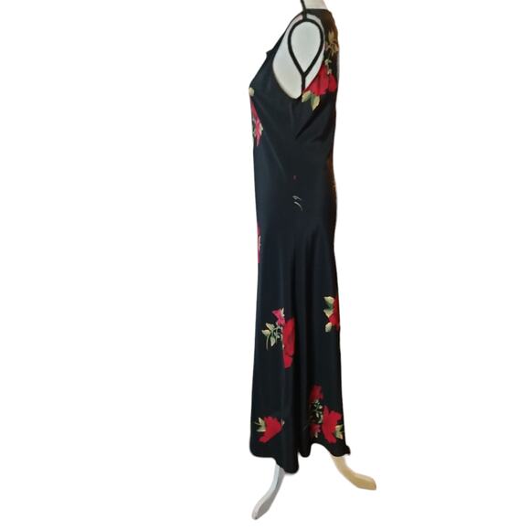 Vintage 90s Styleworks Women's Sz 12 Black Floral Print Maxi Sheath Dress - Picture 5 of 6